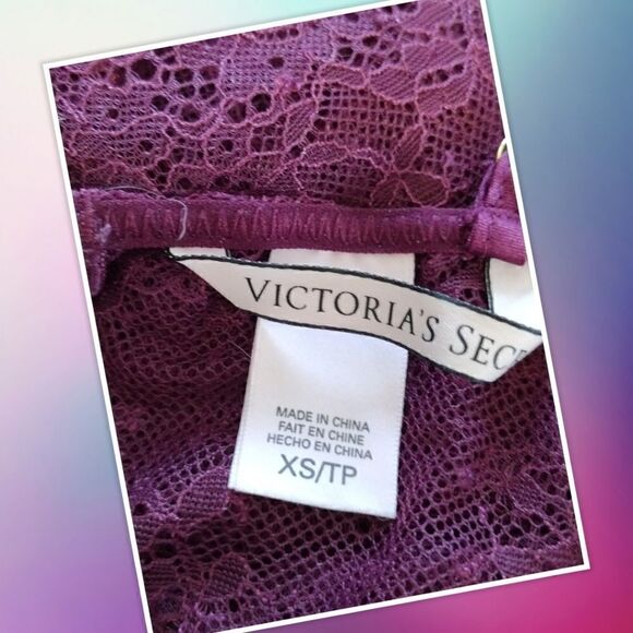 Victoria Secret XS maroon lace top. Features lace tie on the back, gold accent - Picture 5 of 5